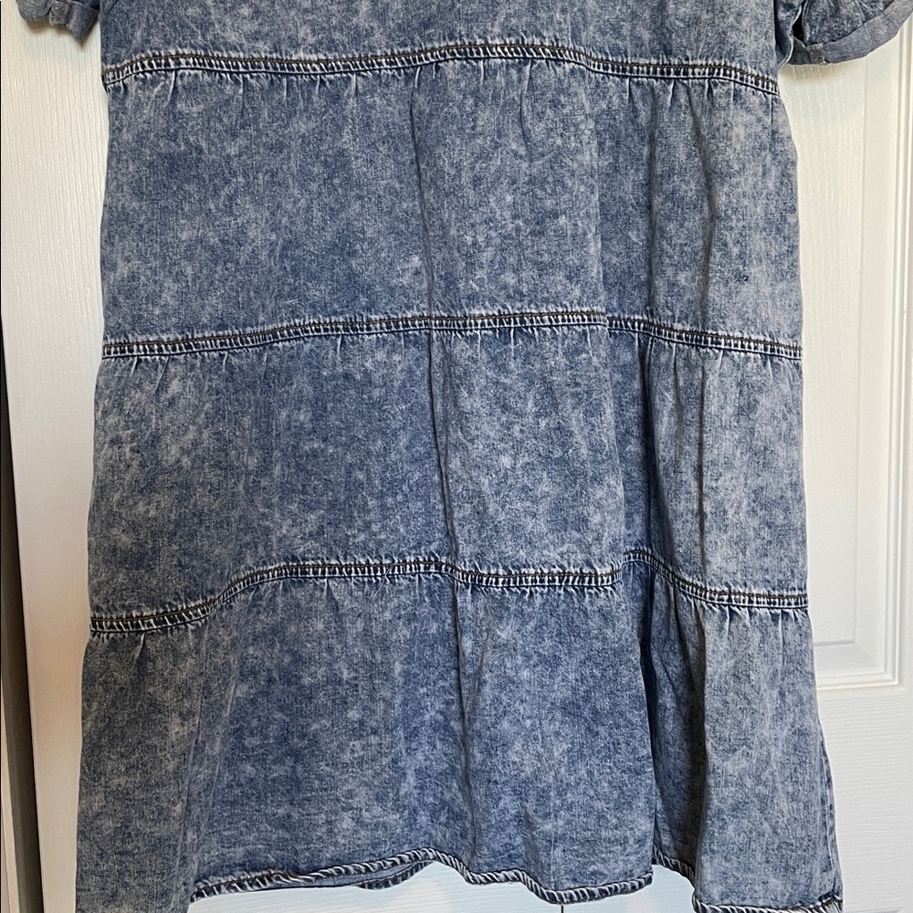 Women’s XL short-cuffed sleeve, button-down, tiered denim midi dress acid washed - Picture 8 of 10
